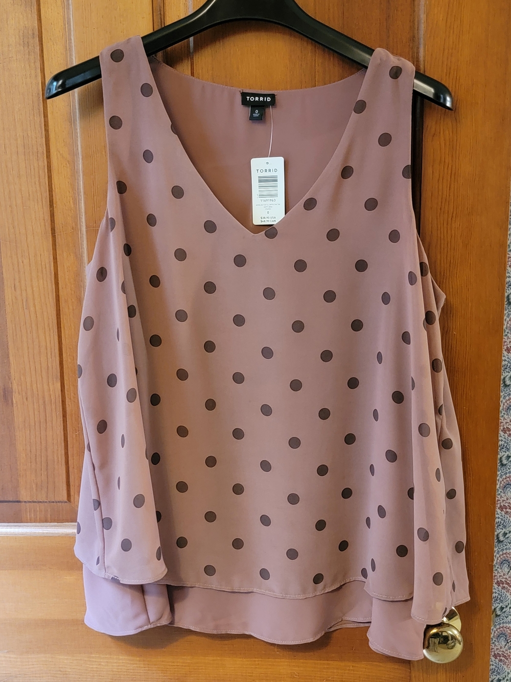 NWT Torrid Size 0 L Walnut Brown Polka Dot Double Layer Georgette Swing Tank